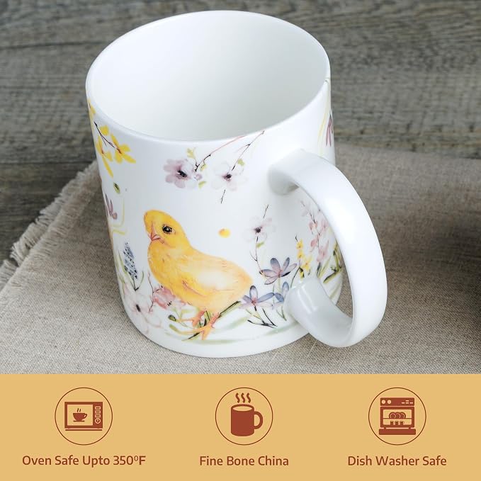 Maison d' Hermine Coffee Mug with Handles Tea Cups (12 Ounce, Pack of 1) | Fine Bone China Coffee Mugs for Hot Beverages Cappuccino Latte Home Restaurant Hotel Spring Summer -Easter Zest - Chicks