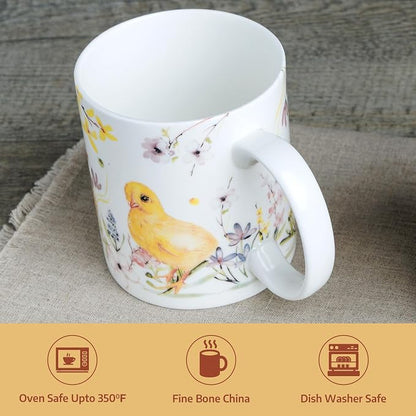 Maison d' Hermine Coffee Mug with Handles Tea Cups (12 Ounce, Pack of 1) | Fine Bone China Coffee Mugs for Hot Beverages Cappuccino Latte Home Restaurant Hotel Spring Summer -Easter Zest - Chicks