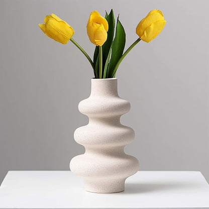 Steviieden Ceramic Modern Dried Flower Vase, Off White Round Pampas Vase, Boho Home Decor for Centerpiece Wedding Dinner Table Party Living Room Office Bedroom, Housewarming Gift