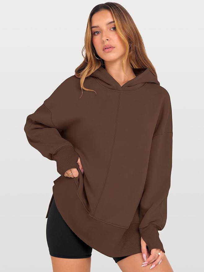 ANRABESS Womens Oversized Hoodies Long Sleeve Fleece Side Slit Hooded Sweatshirts Pullover 2026 Fall Outfits Y2K Clothes