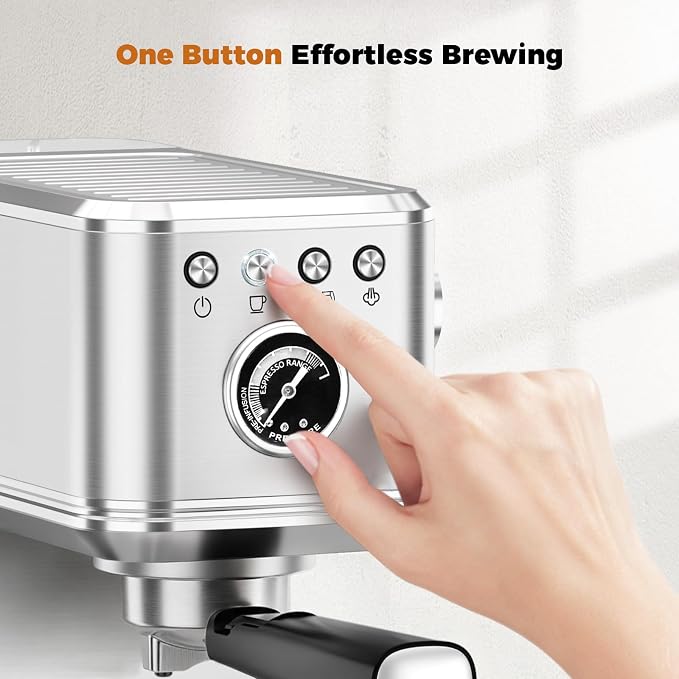CHULUX Elite Espresso Machine for Latte, Americano and Iced Coffee, Silver | Hot and Iced Espresso, Visible Pressure Gauge, PID Temperature Control, Pre-Infusion Tech, Brushed Stainless Steel Finish