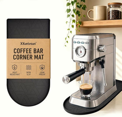 Silicone Coffee Mat,15.8"x7.9" Coffee Bar Mats for Countertop,Espresso Mat, Silicone Heat Resistant Mat for Espresso Machine/Coffee Maker（Black）