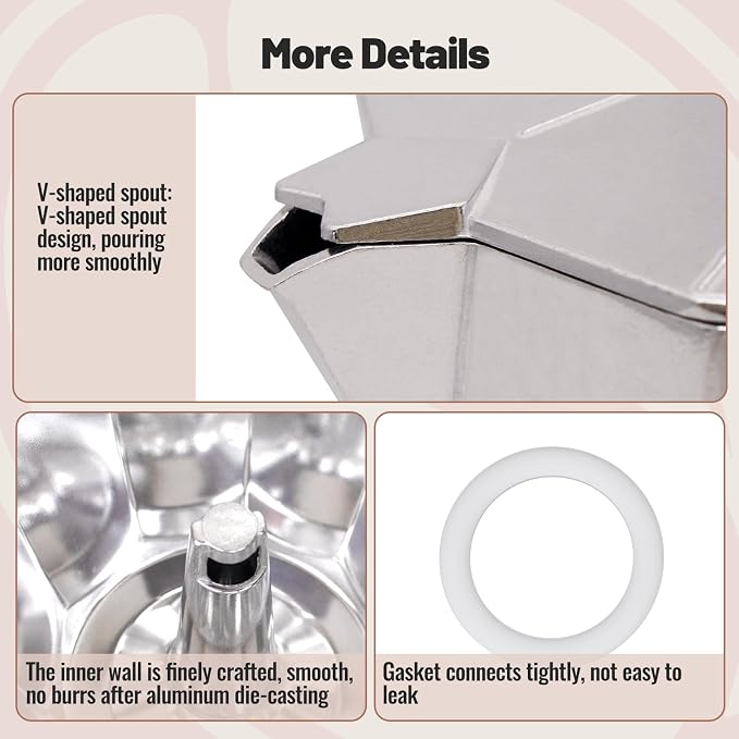 2 Cup Aluminum Moka Pot Classic Stovetop Espresso Coffee Maker 100ml 3.4oz Coffeemaker Percolator Mocha Pot Greca Coffee Maker Cafe Makers for Italian and Cuban Café Brewing Silver
