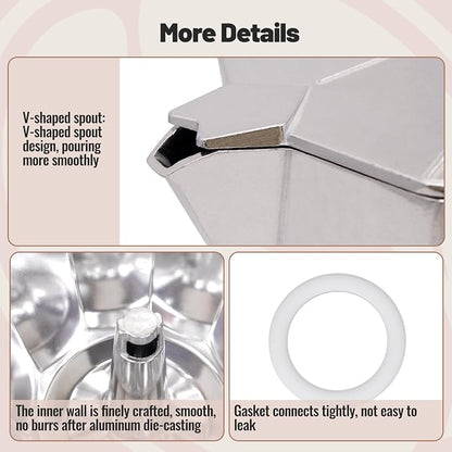 2 Cup Aluminum Moka Pot Classic Stovetop Espresso Coffee Maker 100ml 3.4oz Coffeemaker Percolator Mocha Pot Greca Coffee Maker Cafe Makers for Italian and Cuban Café Brewing Silver