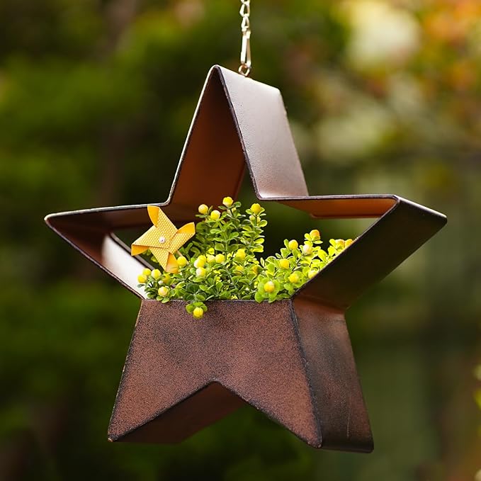 Metal Hanging Planters for Indoor & Outdoor Plants - Star Shaped Planters for Wall or Window,Garden Patio or Indoor Decor for Women(Cooper)