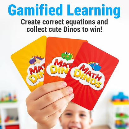 rokt&razo Math Dinos, Fast-Paced Math Card Game for Kids 5+, 8+ | 4 Operations with adjustable difficulty. Perfect for homeschool, STEM study aid & teaching tools. 132 cards, 2-6 players.