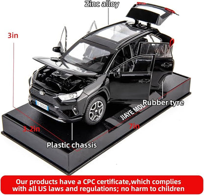 WAKAKAC Model Car 1/32 RAV4 Alloy Diecast Collectible Toy Car with Light and Sound Toy Vehicle Door Can Be Opened for Boys Kids Toddler Gift (Black)