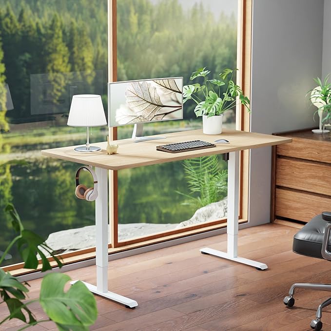 Veken Standing Desk, Nature, 55×23.6 Inch | Height Adjustable Sit Stand Up Computer Tables for Home Office, Study , Writing, Suit students, employees and group work