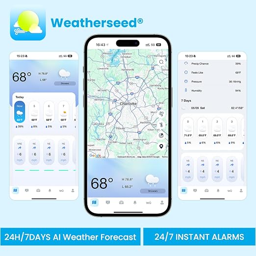 WiFi Smart Weather Station with Weatherseed® AI 24H/7D Accurate Forecast, Wireless Indoor Outdoor Sensor, 2-Year Data Storage, No Display, 2.4GHz WiFi Only