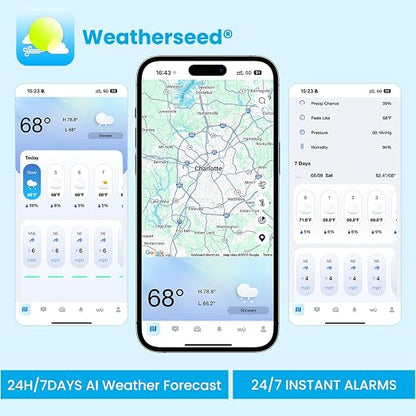 WiFi Smart Weather Station with Weatherseed® AI 24H/7D Accurate Forecast, Wireless Indoor Outdoor Sensor, 2-Year Data Storage, No Display, 2.4GHz WiFi Only