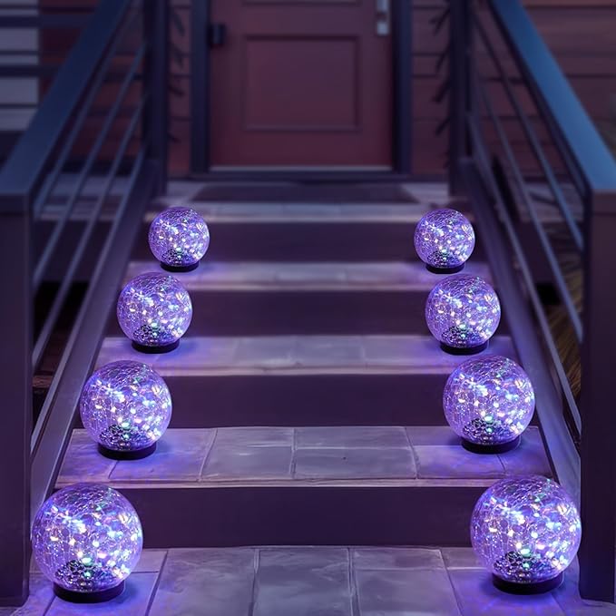 Solar Garden Lights Outdoor Waterproof, 4 Pack Cracked Glass Ball Light, Ground Landscape Garden Decor, Solar Globe Decorative for Pathway/Patio/Lawn/Yard (Multicolor, 4.7")