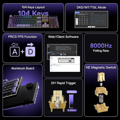 Redragon K556 104-Key Wired RGB Hall-Effect Rapid Trigger Gaming Keyboard | Rock-Solid Metal Build, 0.1mm Adjustable Actuation Magnetic Switch, Zero Input Delay, 8K Polling for FPS Games Pause & Shoot
