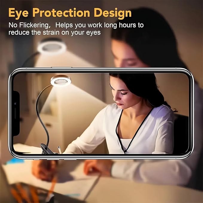 Desk Magnifying Glass with Light 10X, Clip on Desk Lamp,Craft Lamp Adjustable Lighted Magnifying Glass with Stand Portable Eye LED Lamp 3 Colors Dimmable for Reading Crafts Workbench(Sliver 2.0)