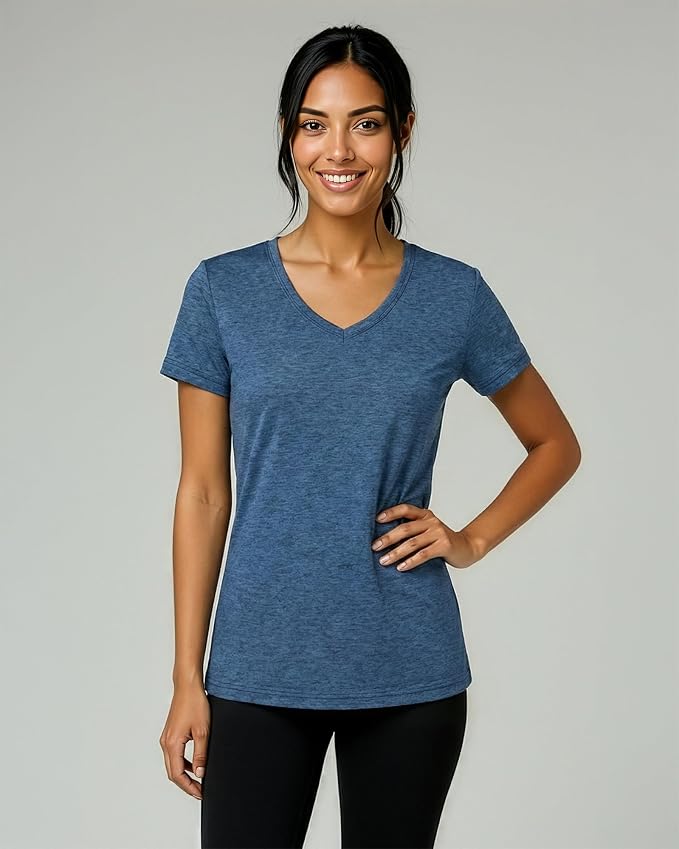 5 Pack Women's Dry Fit V Neck Workout Tops T Shirts Athletic Gym Yoga Tees | Available In Plus Size, Cooling Moisture-Wicking, Short Sleeve, Quick-Dry, Fitness, Stretch, Exercise, Running, Hiking