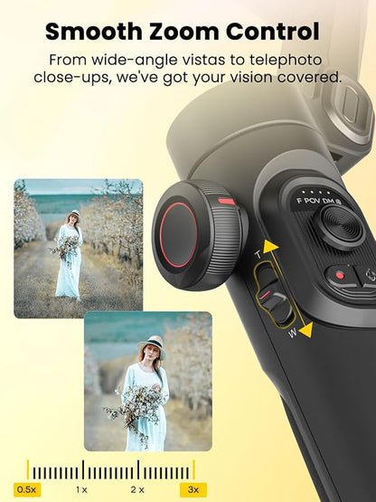 XE AI Version, Gimbal Stabilizer for Smartphone, NO APP AI Tracking, Magnetic RGB LED Light, 7 Color Temperature