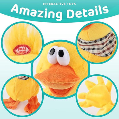 13" Quacking Duck Musical Stuffed Animal Plushies Walking Singing Waving Electronic Interactive Plush Toy for Kids Boys Easter