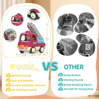 Baby Toys Push Cars for 1 2 3 Year Old 2 Pack Friction Powered Airplane Fire Trucks for Toddlers 1-3 Lights and Musical Toys for 1 Year Old First Birthday Gifts for Toddler