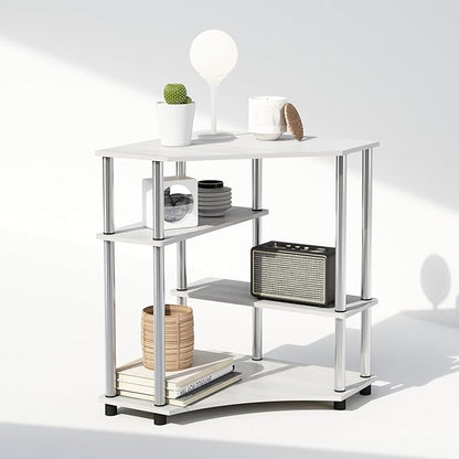 Furinno Turn-N-Tube Multipurpose Corner Shelf, Display Rack, Bookshelf, White Oak, Stainless Steel Tubes