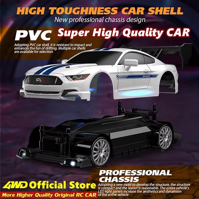 1:24 Scale RC Drift Car 4WD 2.4GHz 30KM/H High Speed Racing Sport Toy Car with LED Lights Racing and Drift Wheels Suitable for Beginners (8608-Grey)