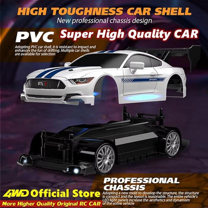1:24 Scale RC Drift Car 4WD 2.4GHz 30KM/H High Speed Racing Sport Toy Car with LED Lights Racing and Drift Wheels Suitable for Beginners (8608-Grey)