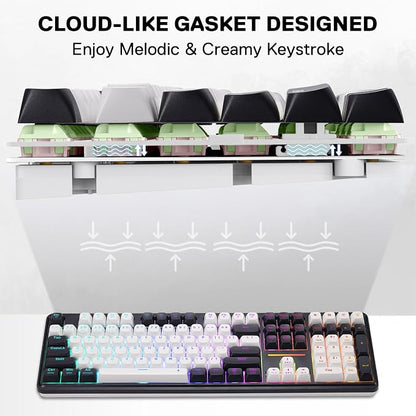 Redragon K745 PRO Wireless 108-Key Gasket RGB Gaming Keyboard, 4 Hotkeys | Extra Shortcut Keys, 0-Delay Tri-Mode, Cushioned Noise Dampening for Creamy Thocky Sound, Unfaded PBT Keycaps, PRO Software
