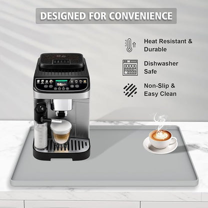 Silicone Coffee Mat 24"x16", Single Piece Anti-Vibration Under Coffee Maker Mat, Non-Slip Espresso Machine Mat with 10mm Raised Edge, Noise Reduction Countertop Protector, Fits Breville Ninja Keurig