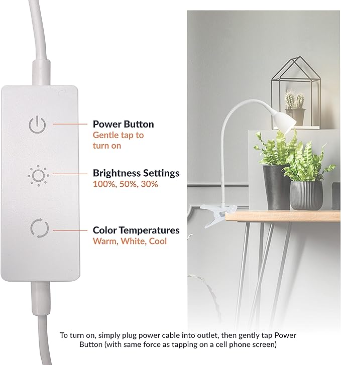 Newhouse Lighting NHCLP-OL-WH Olivia LED Clamp Light Desk Lamp with Flexible Gooseneck, 3 Brightness Levels & 3 Color Modes, White