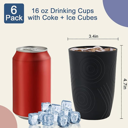 Wheat Straw Cups 6 Pcs, 16 OZ Plastic Drinking Cups, Unbreakable Plastic Drinking Glasses, Alternative to Plastic Cups Reusable, Dishwasher Safe Kitchen Cups for Party, Bathroom, RV (Black)
