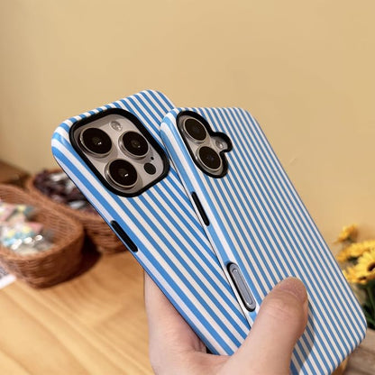 for iPhone 16 Pro Max Case Striped Cute Aesthetics Phone Case Trendy Protective Shockproof Cover for iPhone 16 Pro Max Blue White