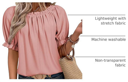 EVALESS Womens Tops Off The Shoulder Blouses for Women Dressy Casual Cute Puff Sleeve T Shirts Fashion 2026