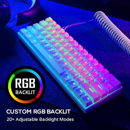 RK ROYAL KLUDGE RK61 Wireless Mechanical Keyboard, 60% Percent RGB, White | Hot Swappable Gaming Keyboard with Bluetooth/2.4G/USB, 61 Keys Ultra-Compact for Win/Mac/PC, Coiled Cable, Linear Red Switch