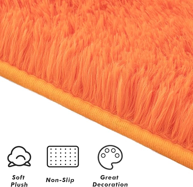 Softlife Area Rug for Living Room, 5x8 Feet Plush Fluffy Rug for Bedroom, Orange Furry Shag Rug for Aesthetic Christmas Room Decor, Ultra Soft Modern Fuzzy Faux Fur Carpet for Kids Nursery Room Dorm