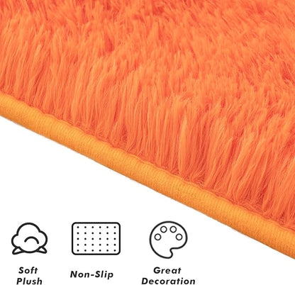 Softlife Area Rug for Living Room, 5x8 Feet Plush Fluffy Rug for Bedroom, Orange Furry Shag Rug for Aesthetic Christmas Room Decor, Ultra Soft Modern Fuzzy Faux Fur Carpet for Kids Nursery Room Dorm