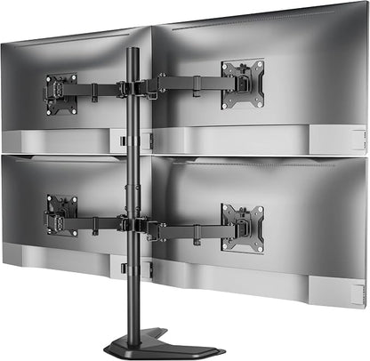 monTEK Freestanding Quad Monitor Stand for Four 17-32" Screens, 22 lbs Each | Solid V-shaped base, four-screen full-motion arms, height adjustment, tilt, swivel, rotation and VESA 75/100