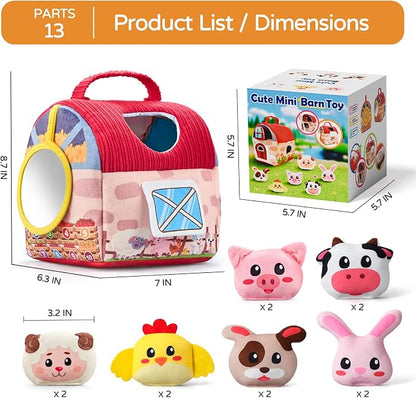 Vanvimen Baby Girl Toys 6-12 Months, Surprise Barn with 12 PCS Stuffed Farm Animals, Montessori Sensory Developmental Learning Toys for 6-12 Months, Ideals 6 7 8 9 Month Old Baby Boy Girl Gifts Toy
