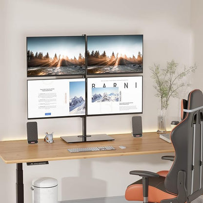 WALI Freestanding Quad Monitor Mount for 17-27 Inch Screens, Fully Adjustable 4 Monitor Stand with Swivel, Tilt, Rotation, Glass Base, Max Load 22 lbs per Arm (GMF004), Black