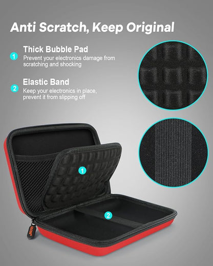 Pure-Red Shockproof Hard Shell Carrying Case for Portable External Hard Drive, Power Bank, Charger, Seagate Game Drive, Cell Phone, Electronic, Women Accessories - Large Storage Pouch Travel Bag