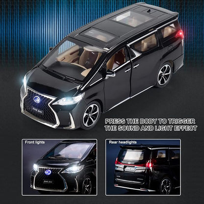 Diecast Metal Model Toy Car - 1:24 Scale With Sound and Light for Kids Age 3+ Year (Black)