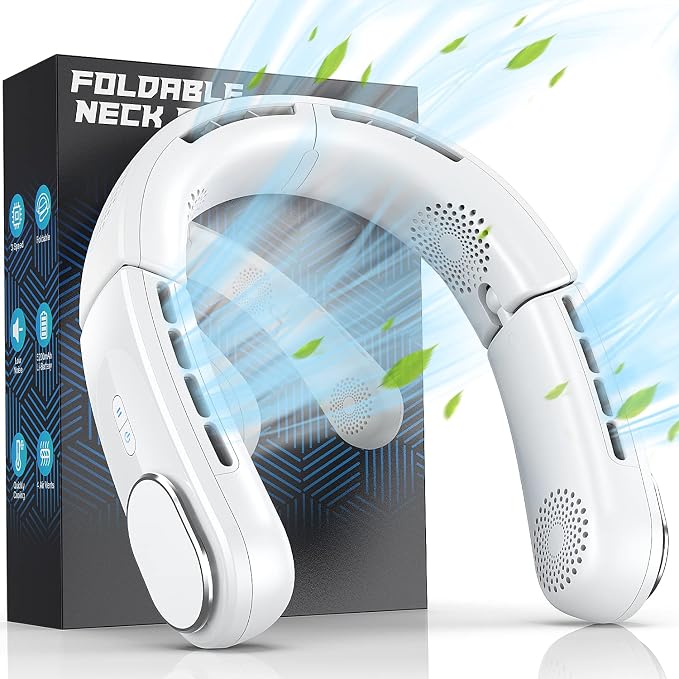 ChillGo Neck Fan - 4 Turbo Foldable Portable Fans - Personal Bladeless Fan 5200mAh with Strong Airflow, Neck Fans that Blow Cold Air with 4 Vent Small Mini Fans Wearable Cooling Fan for Travel Outdoor
