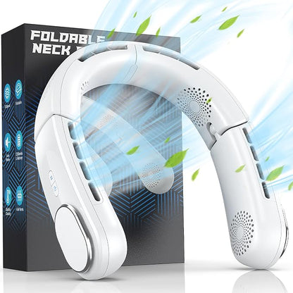 ChillGo Neck Fan - 4 Turbo Foldable Portable Fans - Personal Bladeless Fan 5200mAh with Strong Airflow, Neck Fans that Blow Cold Air with 4 Vent Small Mini Fans Wearable Cooling Fan for Travel Outdoor