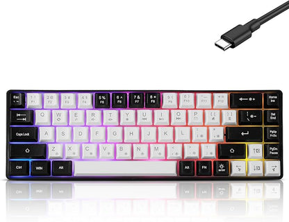 Guiheng Wired Portable 60% Mechanical Gaming Keyboard,RGB LED Backlit Compact 68 Keys Mini Wired Office Keyboard with Red Switch for Windows Laptop PC Mac - White