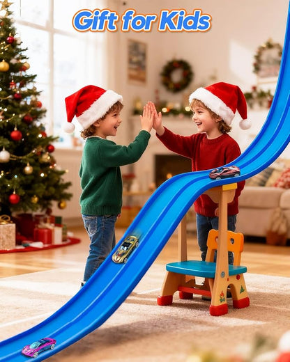 15 Ft Flexible Car Tracks for Kids Age 3 Up, Race Track with 6 Toy Cars, Flex Track Compatible Diecast 1/64 Cars with Suction Cups, Birthday for Boys (Blue)
