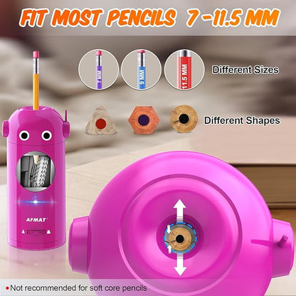 AFMAT Electric Pencil Sharpener for Colored Pencils 7-11.5mm, Fully Automatic Robot Pencil Sharpener, Auto in & Out, Rechargeable Hands-Free for Classroom/Home/Office, Battery Operated, PSX5RB, Pink