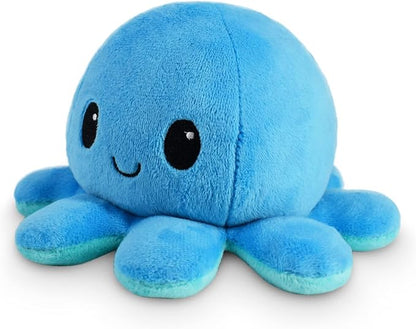 TeeTurtle - The Original Reversible Octopus Plushie - Happy Blue + Sad Light Blue - Cute Sensory Fidget Stuffed Animals That Show Your Mood 4 inch
