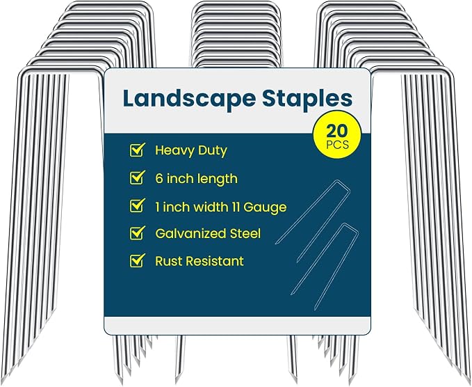 6 Inches Landscape Staples, Garden Stakes Securing Pegs for Securing Weed Fabric Landscape Fabric Netting Ground Sheets and Fleece, Heavy Duty Metal Tent Stakes, Halloween Decorations (20, Silver)
