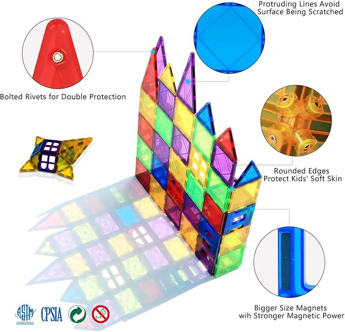 Magnetic Tiles Toys for Kids Preschool Learning, Magnetic Blocks Sensory Montessori Toys Set All Pieces with Magnets, Ideal STEM Educational Construction Gifts for 3+ Year Old Boys and Girls 32PCS
