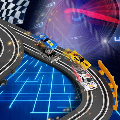 Slot Car Race Track with 4 High-Speed Racing Cars Battery or Electric Race Car Toy for Kids Boys, Dual Racing Game 2 Hand Controllers Toys for Girls Children Age 6,7,8-12 Years Old