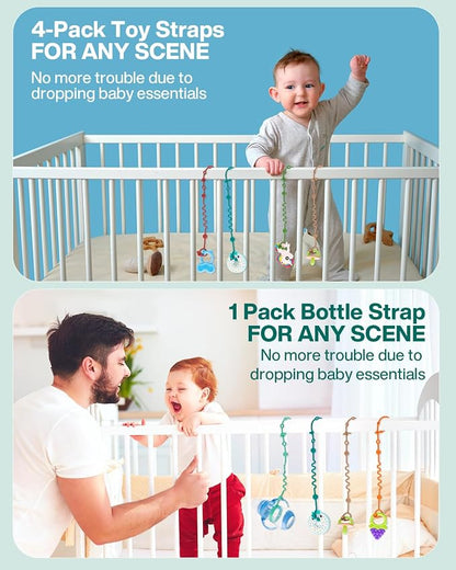 LittleHugs Toy Straps for Baby, 5pcs Adjustable Toy Holder for Stroller Accessories, Silicone Tether Pacifier Clip, No Throw Travel Essential Leash for High Chair, Car Seat (5-Pack)