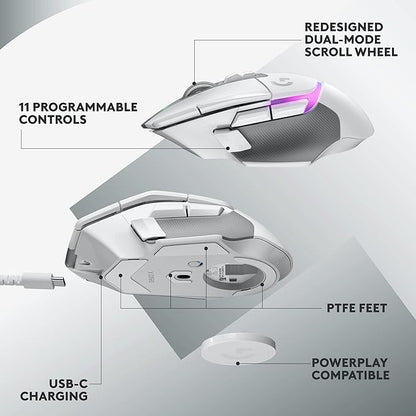 Logitech G502 X Plus Wireless RGB Gaming Mouse - White | Optical Switches, LIGHTSYNC RGB, 13 Buttons, Infinite Scroll, <130 Hr Battery, USB-C, POWERPLAY Charging, PC/Mac Compatible