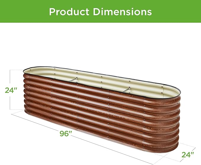 Best Choice Products 8x2x2ft Metal Raised Garden Bed, Oval Outdoor Deep Root Planter Box for Vegetables, Herbs w/ 4 Support Bars, 215 Gal Capacity - Wood Grain